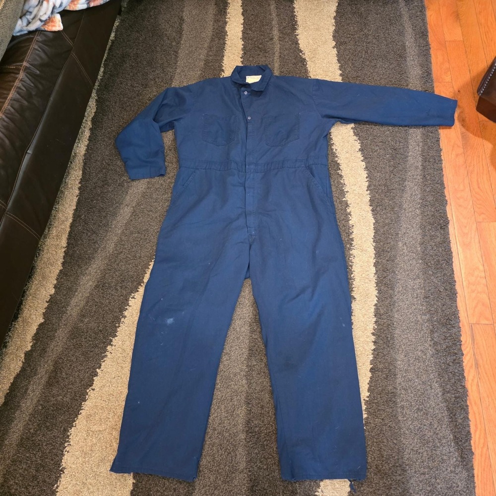 Blue Mechanic Coveralls 50R Zip‎ Distressed Mike Myers Jumpsuit Costume